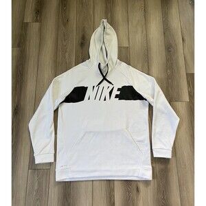 Nike Dri-Fit Pullover Mock Neck Hoodie Sweatshirt White Spell Out Men’s Size L